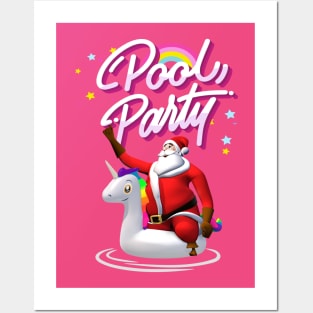 Christmas Santa Claus Unicorn Float Pool Party Gift Posters and Art